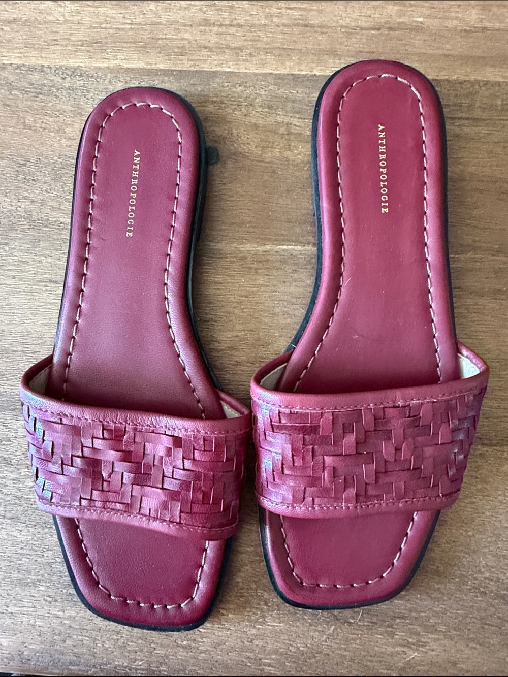 Anthropologie Burgundy Woven Slide Sandals